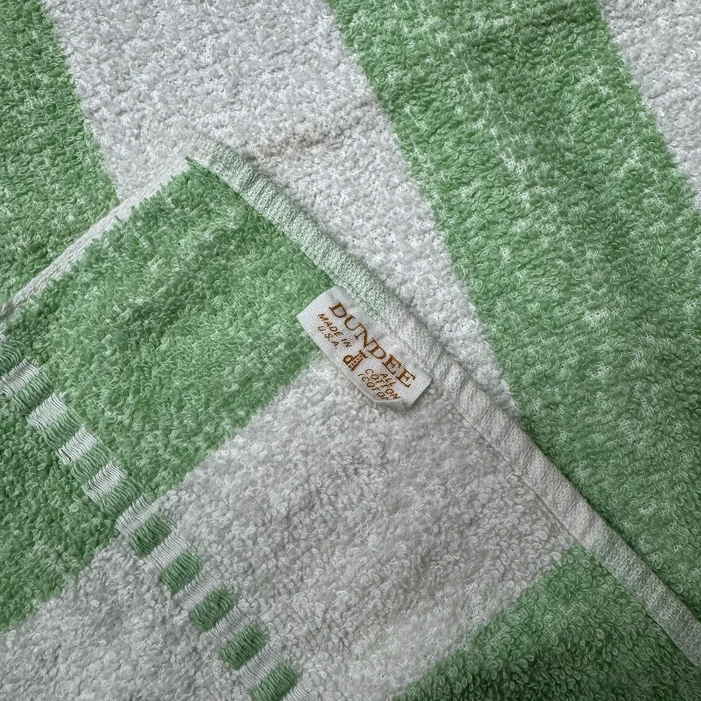 Vintage Dundee Green Striped Bath Towel Cotton Lot of 3 40x23